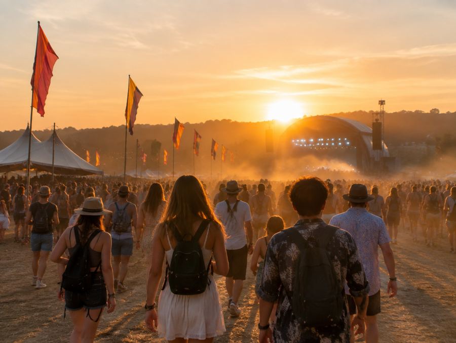 AI illustration of a festival at sunset